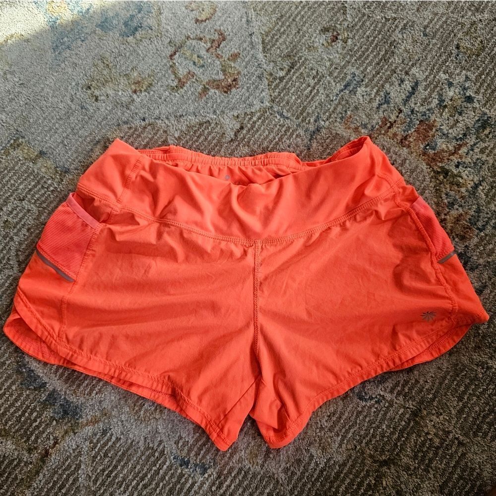 Athleta Neon Orange Running Short Size Medium With 4 In Inseam Like New